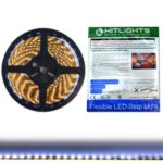 HitLights Weatherproof LED Light Strip – Cool White 5000K SMD 3528 – 300 LEDs, 16.4 Ft Roll – 12V DC – 72 Lumens / 1.3 Watts per Foot – Indoor IP-30 – Adhesive Backed for Easy Installation – LED Tape Light