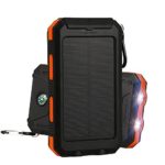 Solar Charger,Providing 10000mAh External Backup Battery USB Solar Panel and Having 2 LED Light Suitable for Emergency Outdoor Camping Power Bank Travel-Black and Orange
