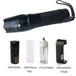 1000 Lumens Tactical Flashlight,Asben T6 High Powered Handheld Torch with Rechargeable 26650 Lithium Ion Battery and Charger, 5 Modes Zoomable Adjustable Focus For Hiking, Camping, Emergency