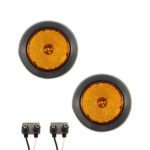 Pair of 2.5″ Round – Amber LED Clearance/Side Marker Lights with Grommets and 2 Pole Wire Connectors for Trucks, Trailers, RVs