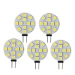 Spevert 5050 SMD 12 Leds 4W 12V AC/DC Disc G4 Base Bi Pin Capsule LED Bulb for Car, Boat, Marine, RV, Cabinet, Decorative Lighting Cool White – 5 Pack