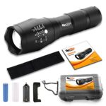 Brightest Tactical LED Flashlight – A100 High Powered Handheld Tac Light – Rechargeable 18650 Lithium Ion Battery & Charger – Zoomable Adjustable Focus 5 Modes Outdoor Torch – Includes: Belt Holster