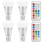 Yangcsl 10W A19 Timing Remote Controller RGBW Color Changing LED Light Bulbs,Double Memory and Wall Switch Control,Daylight White and Color Ambiance Extension (Pack of 4)