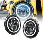 2pc OLS 7 Inch Round LED Headlights Sealed Beam Assembly For Jeep Wrangler JK LJ TJ CJ DJ H4 45W Cold White HALO Turn Signal & DRL