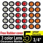 30 Pcs TMH 3/4″ Inch Surface Mount 10 pcs Amber + 10 pcs Red + 10 pcs White LED Clearance Markers Bullet Marker lights, side marker lights, led marker lights, led trailer marker lights