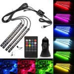 ABelle USB LED Strip Lights Car Interior Music Sync Underdash Lighting Kit RGB Multicolor LED Tape Lights With 20 Keys Wireless Remote Control for Truck Van Lorry Jeep Motorcycle(4x 8.66in)