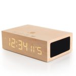 Bluetooth Digital Alarm Clock Speaker by GOgroove – Built in Microphone , LED Time + Date Display for Phones, MP3 Players, Tablets, & More – Light Wood Style