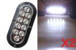 Set of 2 Oval Oblong 6 Clear White Backup Reverse Day Time Driving LED Light Flange Surface Mount Truck Trailer – Screw On