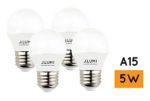 J.LUMI LED light bulb 5W, replaces 40W incandescent, A15 or G45 bulb shape, E26 medium base, warm white 3000K, Not Dimmable, 4 Pack