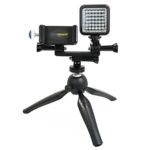 Livestream Gear® – Smartphone & LED Light Tripod Setup for Streaming or Video, to Fit Regular Sized Devices. Also Works with Sport Cameras. Multiple Orientations for Use. (Md. Device & LED Tripod)