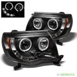 2005-2011 Toyota Tacoma Twin Halo LED Projector Headlights Black Head Lights Pair Left+Right 2006 2007 2008 2009 2010