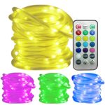 Ustellar RGB 33ft 100LED Rope Lights, Waterproof Color Changing With Remote Control, 8 Brightness Levels/Timer, Battery Powered (Not Included) Fairy String Lights for DIY, Decoration