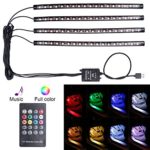 Car LED Strip Light, Ashine 4pcs DC 5V RGB 72 LED Multicolor Car Interior Light USB Powered Underdash Lighting Kits with Sound Active Function and Wireless Remote