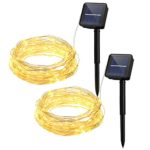 Cymas Solar String Lights, 33ft 100 LED Solar Waterproof Decorative Lights for Patio, Paties, Weddings (Warm White) [2 Pack]