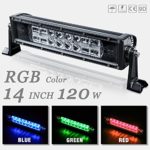 9D Multi-color RGB LED Light Bar DWVO 14″ 120W 12000LM Spot&Flood Combo Beam Work Lamp w/ Adjustable Mounting Brackets & Wiring Harness, 2 Year Warranty