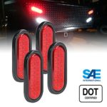 4pc OLS 6 Inch Oval LED Trailer Tail Lights – 24 RED LED Turn Stop Brake Trailer Lights for RV Trucks (DOT Certified, Grommet & Plug)