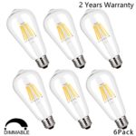 Antique LED Bulbs, 6W ST64 Dimmable Vintage Edison LED Bulbs, 60W Incandescent Equivalent, Squirrel Cage Filament with 360° Beam Angle, Soft Warm White 2700K, 550 Lumens, E26 Base, Pack of 6