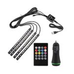 Minger USB LED Strip Light for Car,4pcs Multi-color Car Interior Music Light LED Underdash Lighting Kit with Sound Active Function and Wireless Remote Control,Dual Smart USB Ports