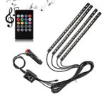 Car LED Lights – SurLight 4pcs 72 LED DC 12V Multicolor Music Car Strip Light Interior LED Under Dash Lighting Kit with Sound Active Function and Wireless Remote Control, Car Charger Included