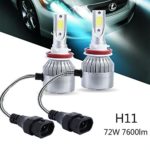 H8 H9 H11 Led Headlights Bulbs, ZOTO All-in-one Headlamps Conversion kit 72W 7600LM 6000K Car Lamp Replacement, Waterproof Super Bright Fog Light Bulb, Xenon White-2 Pack