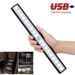 Motion Sensor Light Wireless Cabinet Lights for Closet,Drawer,Cupboard, 18-led Motion Sensing Under Cabinet Lighting,USB Rechargeable Magnetic Stick-on Anywhere LED Light Bar, White Light, Black