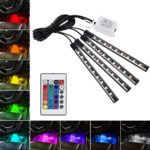 Openuye 4pcs 7 Color RGB 36 Leds Car Interior Light Decoration Atmosphere Neon Light Strip Waterproof Underdash Light Kit with Wireless Remote Control and Car Charger( DC 12V )