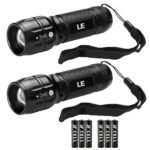 LE CREE LED Adjustable Focus Mini Tactical Flashlight Torch, Zoomable, Small Flashlight, Super Bright, Batteries Included (2 packs)