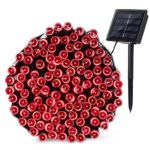 Qedertek 200 LED Solar Christmas Lights, 72 ft Fairy Decorative Garden String Lights for Home, Patio, Porch, Lawn, Party and Holiday Decorations(Red)