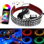 DITRIO 4pcs Car LED Interior Underdash Lighting Kit, Undercar Dash Glow Underglow Lights Strip Kit, RGB Multicolor Underbody System Neon Lights With APP Bluetooth Controller for iPhone Android