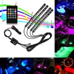 Guaiboshi Car LED Strips Light with Music Sound Active Sensor 4PCS 48leds DC 12V Auto Multicolor Interior Atmosphere Lights/Underdash Lighting Kit, Cigarette Charger and Remote Included