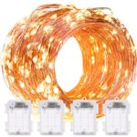 DecorNova 60 LED IP44 Waterproof Copper Wire String Lights with Timer and 3AA Battery Case, 19.7-Feet, Warm White (Set of 4)