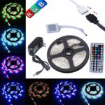 INIEIWO 16.4ft 5M 300leds SMD 3528 RGB Strip Lights Waterproof Flexible Rope Lights Multi Color Changing LED Light Strip Kit +44Key IR Remote+12V Power Supply for Halloween Party Decoration