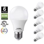 A19 LED Light Bulbs 60 Watt Equivalent, SANSUN 4000K (Daylight Glow), E26 Socket, 650Lm, UL-Listed LED Globe Bulbs – (Pack of 6)