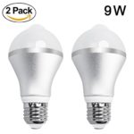 9W Motion Activated LED Bulb – Aukora Motion Sensor Light Bulb E26/E27 Cold White Motion Detection Outdoor/Indoor LED Night Light Bulbs for Front Door Garage Basement Hallway Stairs(2 Pack)