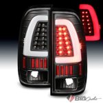 1997-2004 F150, 1997-2007 F250/F350/F450/F550 Black Fiber-Optic-Light-Bar LED Tail Lights 2000 2001 2002 2003 Pair L+R