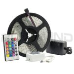 Blue Wind IP65 Waterproof 5M/16.4 Ft RGB SMD 3528 LED Color Changing 300 LED Flexible Strip Light + 24 Key IR Remote Control+ 12V 2A Power Supply