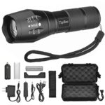LED Tactical Flashlight, TopBest Portable Ultra Flashlight Adjustable Focus and 5 Light Modes,1200 Lumen Outdoor Water Resistant Handheld Torch and Rechargeable 18650 Lithium Ion Battery and Charger