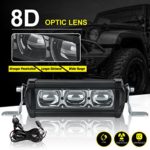 8D Light Bar 12 Inch 72W + Wiring Harness, 7200LM Offroad Andventure Super Birght Light Flood Work Driving Lamp IP68 WATERPROOF for Motorcycle SUV Boat Jeep ATV, 3 Year Warranty