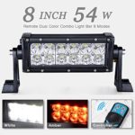 AUTOSAVER88 54W 8″ Amber White LED Light Bar Flood Spot Combo Beam Work Lamp with Wireless Remote Controller, 3 Year Warranty