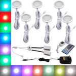 Aiboo RGBW RGB + White Color Changing Christmas Xmas Decor Under Cabinet LED Lighting Kit IR Control Puck Lamps for Kitchen Wardrobe Counter Furniture Ambiance Lighting (RGBW, 6 Lights, 18W)
