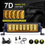 AUTOSAVER88 Osram 7D LED Light Bar 12″ with Amber Halo Ring Angel Eyes + Wiring Harness, 150W 15000LM Spot Offroad Driving Fog Headlight for Jeep Wrangler Bumper Motorcycles Trucks, 3 Year Warranty