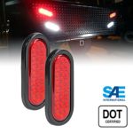 2pc OLS 6″ Oval RED LED Trailer Tail Lights – 24 LED Turn Stop Brake Trailer Lights for RV JEEP Trucks (DOT Certified, Grommet & Plug)