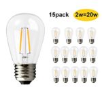 BRIMAX Filament S14 LED Light Bulbs Dimmable Clear Glass, 2700K Warm White 180LM, 2W to Replacement 20W 11S14 Incandescent Edison Bulbs, 120VAC E26 Medium Screw Base Outdoor Lamp, 15 pack