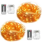 2 Set Fairy Lights Battery Operated Fairy String Lights Waterproof YIHONG 8 Modes 50 LED String Lights 16.4FT Copper Wire Firefly Lights Remote Control (Warm White)