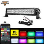 Auxbeam 22″ Multi-color LED Light Bar V Series 120W 5D RGB Off road Driving light 3W CREE LEDs Spot Flood Combo Beam with Bluetooth App & Wiring Harness