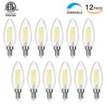 SHINE HAI Candelabra LED Filament Bulbs Dimmable 40W Equivalent, 5000K Chandelier B11 LED Bulb E12 Base Decorative Candle Light Bulb, ETL Listed (12-Pack)
