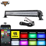Auxbeam 32″ Multi-color LED Light Bar V Series 180W 5D RGB Off road LED Bar 3W CREE LEDs Spot Flood Combo Beam with Bluetooth App & Wiring Harness