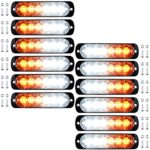 Amber/White 18W 6-LED Warning Emergency Flashing Strobe Light Bar Surface Mount 12V-24V (12pcs, White/ Amber)