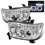 Toyota Tundra Sequoia Chrome Dual Halo Ring Projector LED Replacement Headlights Left/Right Lamps