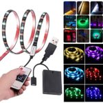 Leimaq USB Battery Powered RGB LED Light Strip with RF Wireless Remote Control, Waterproof Flexible LED Rope Lights SMD 5050 LED Ribbon TV Backlight Background Bias Lighting Accent Light (6.56ft)